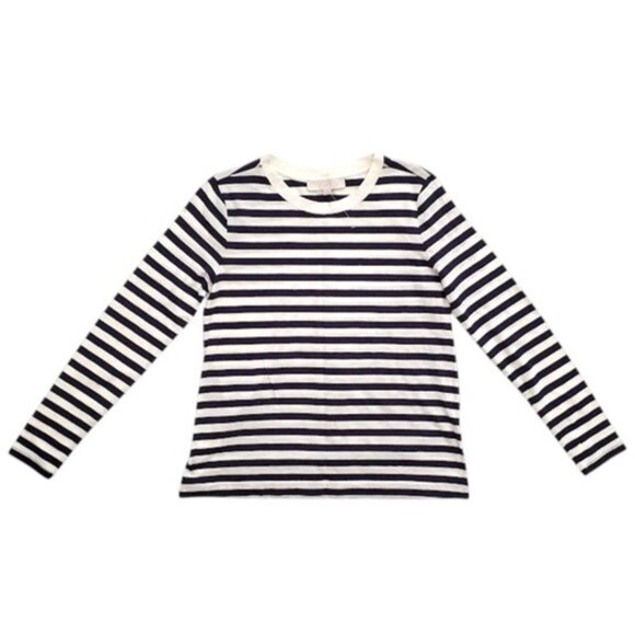 Loft NWOT Black Stripped Crew Neck Long Sleeve Cotton Tee Shirt Everyday Size S - Picture 2 of 7